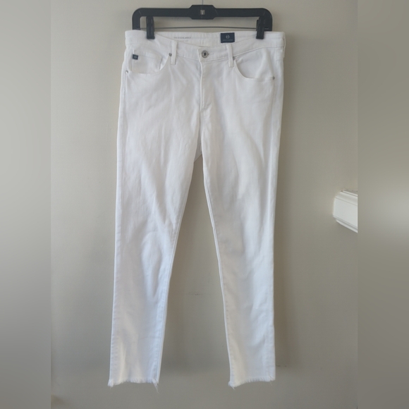 Ag Adriano Goldschmied Denim - Anthropologie AG The Stevie ankle slim straight raw hem white jeans sz 29